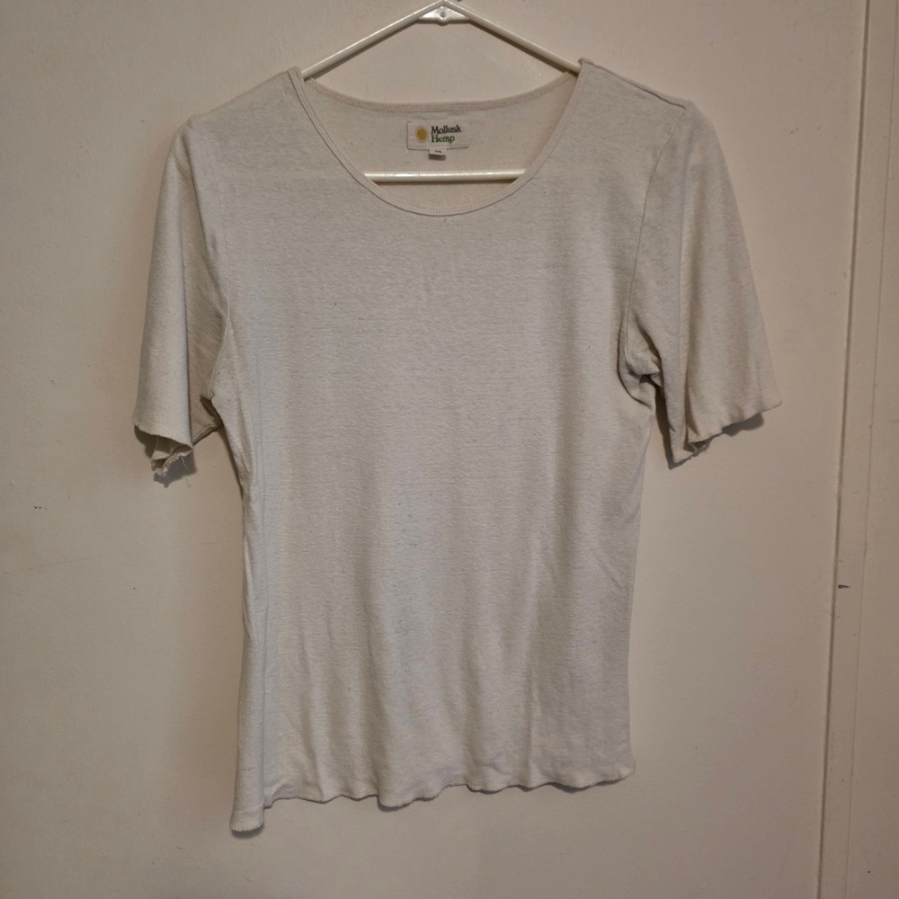 Mollusk Hemp Womens Top Size Medium Cream Boho Hippie Grunge Granola Raw Hem
